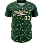 Custom Green Cream-Black 3D Pattern Design Star Lines Authentic Baseball Jersey - Image 2