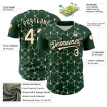 Custom Green Cream-Black 3D Pattern Design Star Lines Authentic Baseball Jersey - Image 3