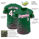Custom Kelly Green White-Pink 3D Pattern Design Leopard Print Fade Fashion Authentic Baseball Jersey - Image 3