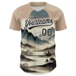 Custom White Black 3D Pattern Design Mountains Landscape Authentic Baseball Jersey - Image 2
