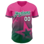 Custom Pink Kelly Green-White 3D Pattern Design Gradient Style Twinkle Star Authentic Baseball Jersey - Image 2