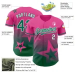 Custom Pink Kelly Green-White 3D Pattern Design Gradient Style Twinkle Star Authentic Baseball Jersey - Image 3