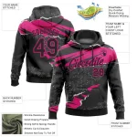 Custom Stitched Black Hot Pink 3D Pattern Design Torn Paper Style Sports Pullover Sweatshirt Hoodie - Image 2