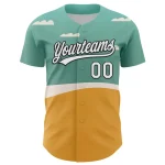 Custom Teal Black-Old Gold 3D Funny Christmas Authentic Baseball Jersey - Image 2