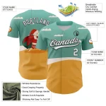 Custom Teal Black-Old Gold 3D Funny Christmas Authentic Baseball Jersey - Image 3