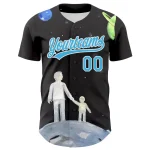 Custom Black Sky Blue-White 3D Pattern Design Father's Day Family Love Authentic Baseball Jersey - Image 2