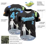 Custom Black Sky Blue-White 3D Pattern Design Father's Day Family Love Authentic Baseball Jersey - Image 3
