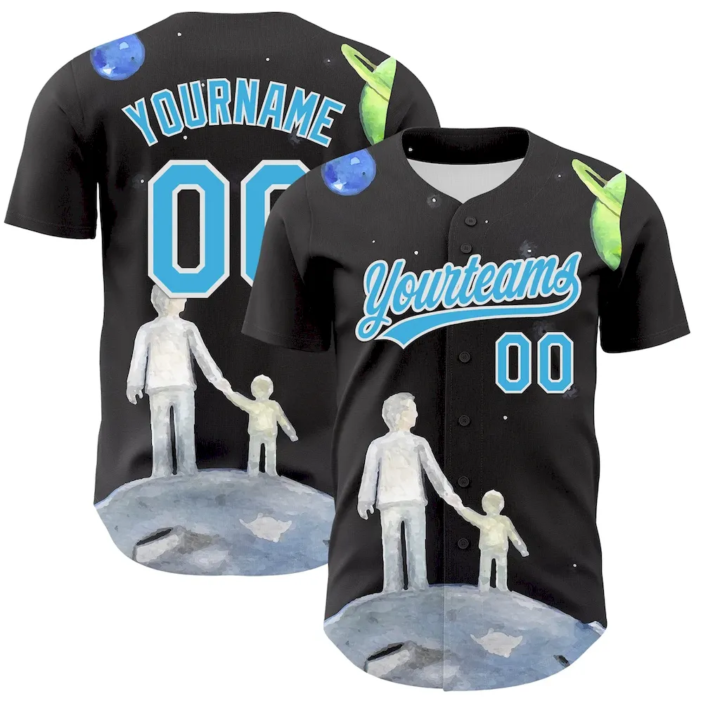 3DPattern6689.webp Custom Black Sky Blue-White 3D Pattern Design Father's Day Family Love Authentic Baseball Jersey - Image 1