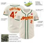 Custom Cream Red Gold-Green Authentic Baseball Jersey - Image 3