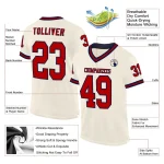 Custom Cream Red-Navy Mesh Authentic Throwback Football Jersey - Image 2