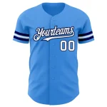 Custom Electric Blue White-Navy Authentic Baseball Jersey - Image 2