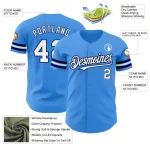 Custom Electric Blue White-Navy Authentic Baseball Jersey - Image 3