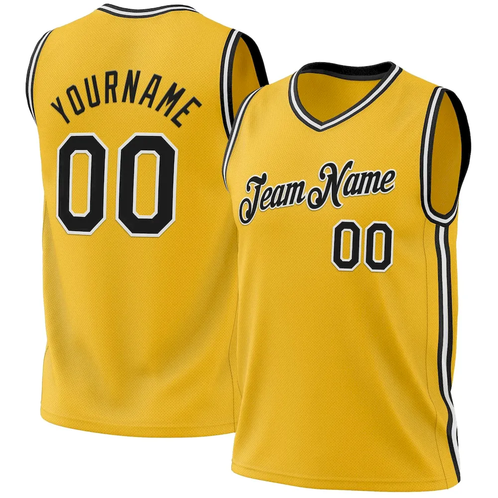 Gold0506.webp Custom Gold Black-White Authentic Throwback Basketball Jersey - Image 1