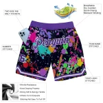 Custom Graffiti Pattern Purple-White 3D Splashes Authentic Basketball Shorts - Image 2