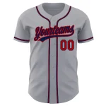 Custom Gray Red-Navy Authentic Baseball Jersey - Image 2