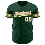Custom Green White-Old Gold Authentic Baseball Jersey - Image 2