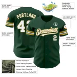 Custom Green White-Old Gold Authentic Baseball Jersey - Image 3