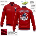 Custom Red Navy-White Bomber Full-Snap Varsity Letterman Jacket - Image 3