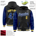 Custom Black Royal-Yellow Bomber Full-Snap Varsity Letterman Two Tone Hoodie Jacket - Image 3