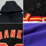 Custom Purple Black-Cream Bomber Full-Snap Varsity Letterman Two Tone Hoodie Jacket - Image 2