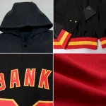 Custom Crimson Black-White Bomber Full-Snap Varsity Letterman Hoodie Jacket - Image 2