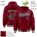 Custom Crimson Black-White Bomber Full-Snap Varsity Letterman Hoodie Jacket - Image 3