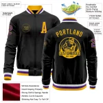 Custom Black Gold-Purple Bomber Varsity Letterman Zipper Jacket - Image 3