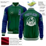 Custom Kelly Green Royal-White Bomber Varsity Letterman Two Tone Zipper Jacket - Image 3