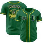 Custom Kelly Green Royal-Yellow Authentic Baseball Jersey - Image 5