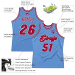Custom Light Blue Red-Black Authentic Throwback Basketball Jersey - Image 2