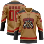 Custom Old Gold Red-Black Hockey Lace Neck Jersey - Image 2