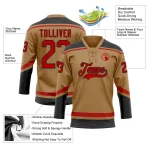 Custom Old Gold Red-Black Hockey Lace Neck Jersey - Image 3