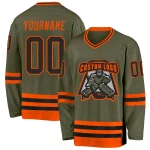 Custom Olive Black-Orange Salute To Service Hockey Jersey - Image 2