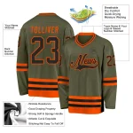 Custom Olive Black-Orange Salute To Service Hockey Jersey - Image 3