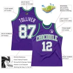 Custom Purple White-Kelly Green Authentic Throwback Basketball Jersey - Image 2