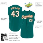 Custom Teal White-Orange Authentic Sleeveless Baseball Jersey - Image 2