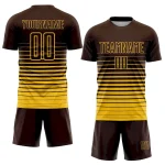 Custom Brown Yellow Pinstripe Fade Fashion Sublimation Soccer Uniform Jersey - Image 2