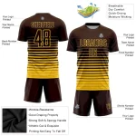 Custom Brown Yellow Pinstripe Fade Fashion Sublimation Soccer Uniform Jersey - Image 3