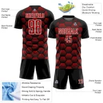 Custom Black Red-White Hexagons Pattern Sublimation Soccer Uniform Jersey - Image 4