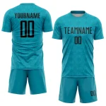 Custom Teal Black Geometric Shapes Sublimation Soccer Uniform Jersey - Image 2