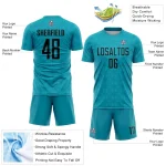 Custom Teal Black Geometric Shapes Sublimation Soccer Uniform Jersey - Image 4