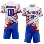 Custom White Thunder Blue-Red Abstract Fragment Art Splash Sublimation Soccer Uniform Jersey - Image 2