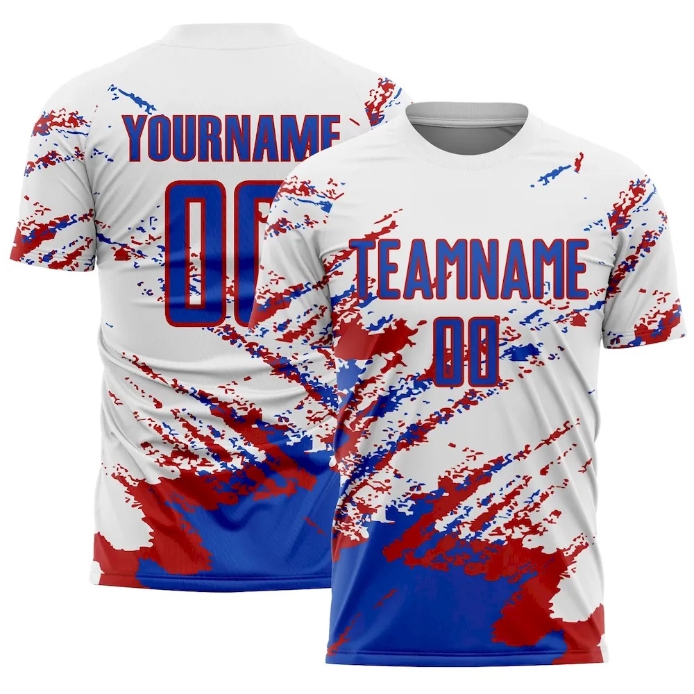 Soccer2020.webp Custom White Thunder Blue-Red Abstract Fragment Art Splash Sublimation Soccer Uniform Jersey - Image 1
