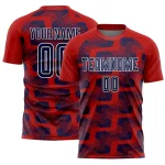 Custom Red Navy-White Line Sublimation Soccer Uniform Jersey
