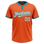 Custom Orange Teal Pinstripe White Two-Button Unisex Softball Jersey - Image 2