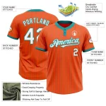 Custom Orange Teal Pinstripe White Two-Button Unisex Softball Jersey - Image 3