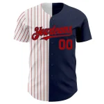 Custom Navy White-Red Pinstripe Authentic Split Fashion Baseball Jersey - Image 2