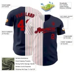 Custom Navy White-Red Pinstripe Authentic Split Fashion Baseball Jersey - Image 3