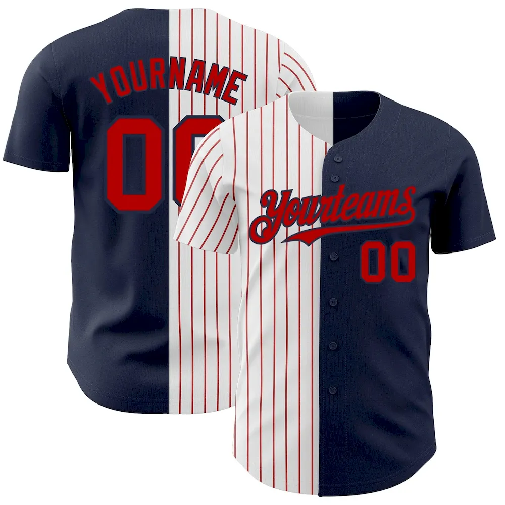 SplitF0654.webp Custom Navy White-Red Pinstripe Authentic Split Fashion Baseball Jersey - Image 1