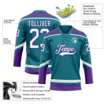 Custom Teal White-Purple Hockey Lace Neck Jersey - Image 3